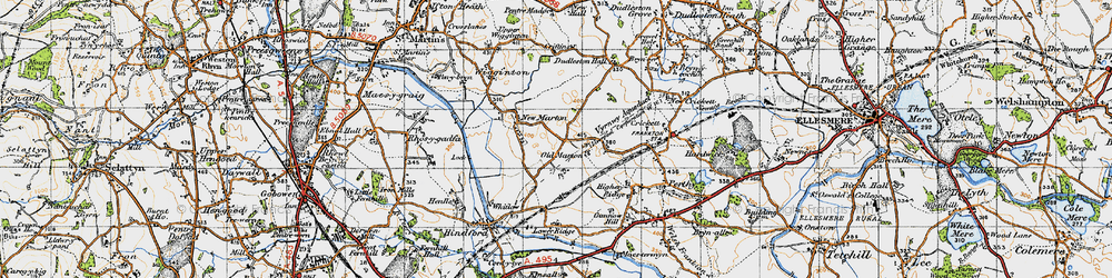 Old map of Old Marton in 1947