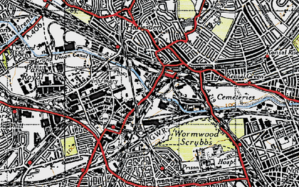 Old map of Old Oak Common in 1945