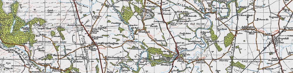 Old map of Old Swarland in 1947
