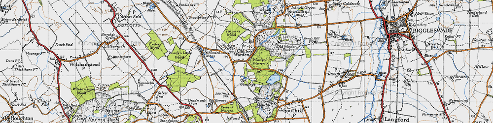 Old map of Old Warden in 1946