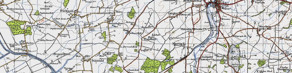 Old map of Old Woodhall in 1946