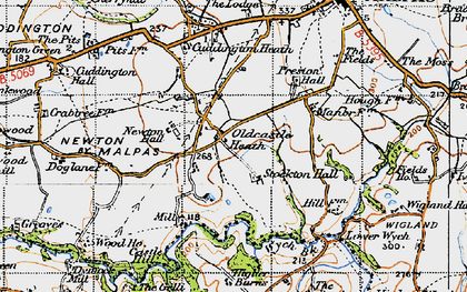 Old map of Wych Brook in 1947