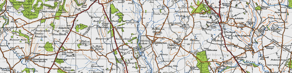 Old map of Ollerton in 1947