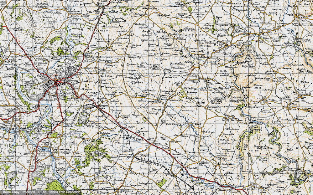 Old Map of Historic Map covering Butterton Moor in 1947