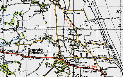 Old map of Ormesby St Margaret in 1945