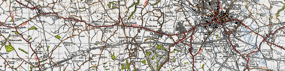 Old map of Orrell Post in 1947