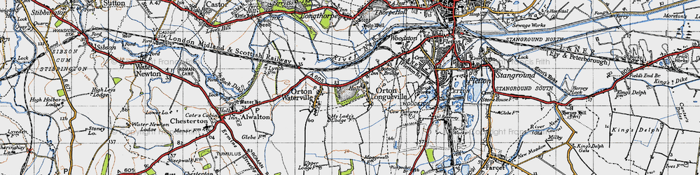 Old map of Orton Longueville in 1946