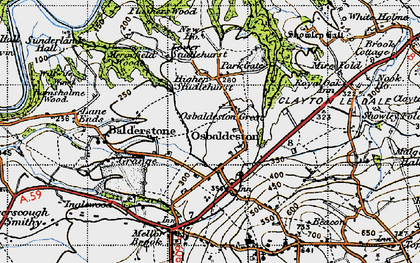 Old map of Osbaldeston Green in 1947