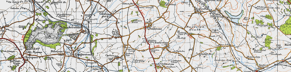 Old map of Osbaston Hollow in 1946