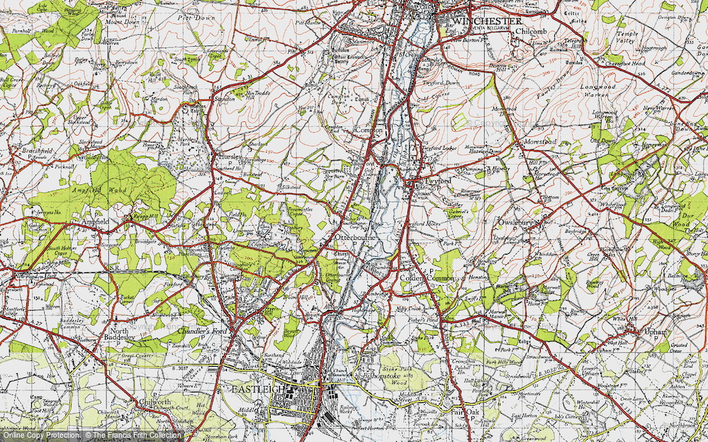 Old Map of Otterbourne, 1945 in 1945