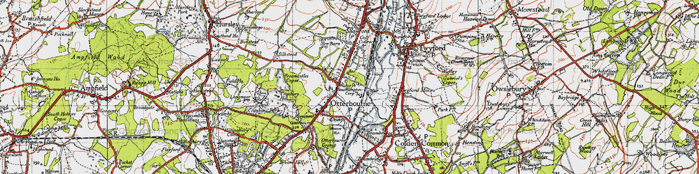 Old map of Otterbourne in 1945