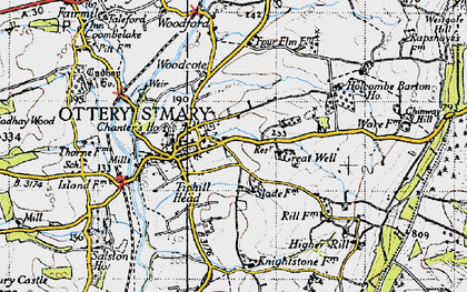 Old map of Ottery St Mary in 1946