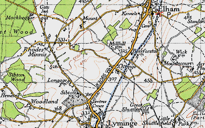 Old map of Ottinge in 1947