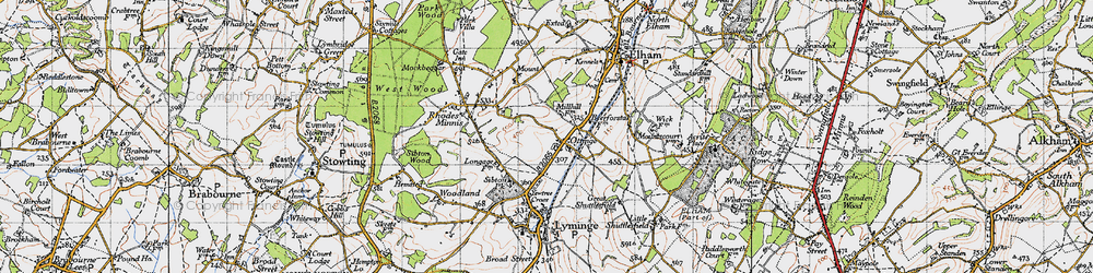Old map of Ottinge in 1947