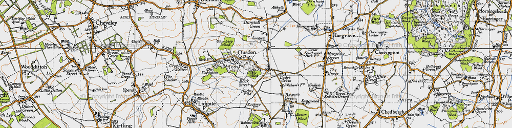 Old map of Ousden in 1946