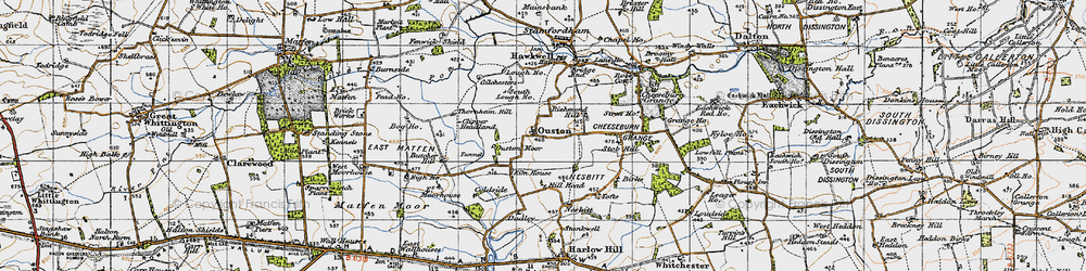 Old map of Ouston in 1947