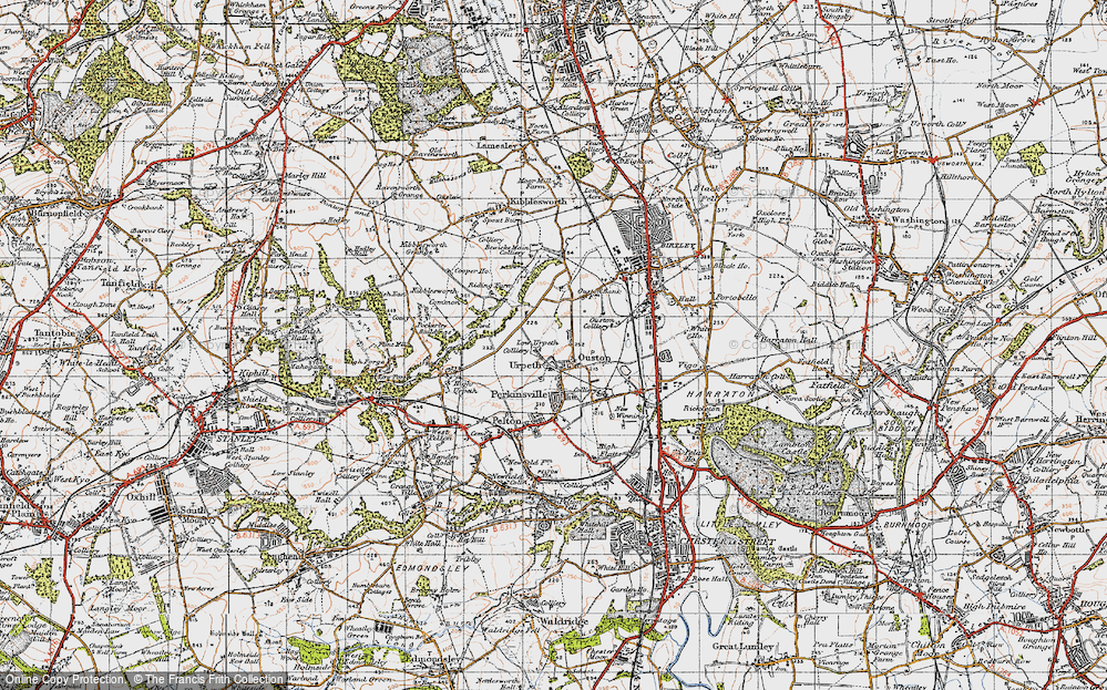 Old Map of Historic Map covering Low Urpeth in 1947