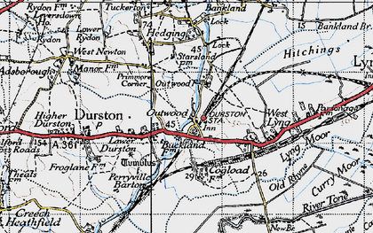 Old map of Outwood in 1945