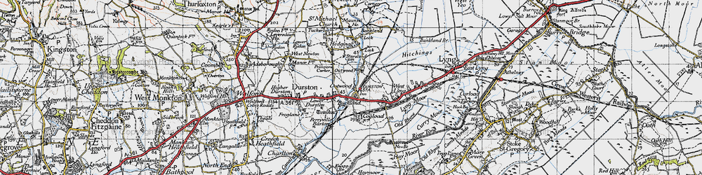 Old map of Outwood in 1945
