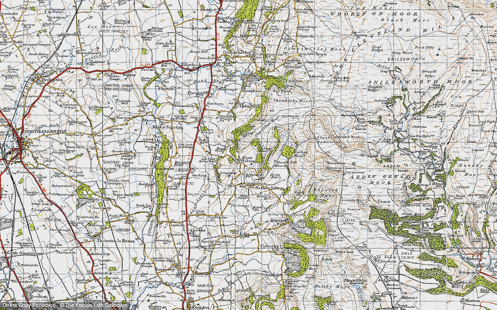 Old Map of Historic Map covering Black Hambleton in 1947