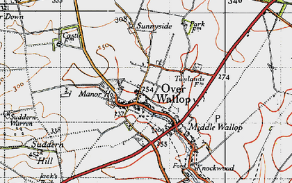Old map of Over Wallop in 1940