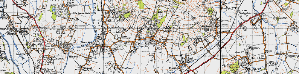 Old map of Overbury in 1946