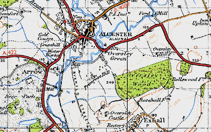 Old map of Oversley Green in 1947