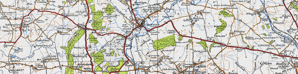 Old map of Oversley Green in 1947