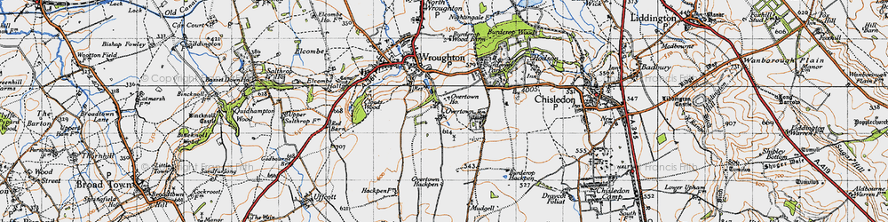 Old map of Burderop Hackpen in 1947
