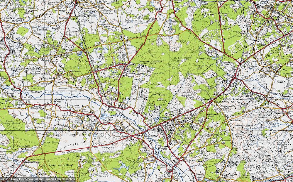Old Map of Historic Map covering Braodmoor Bottom in 1940