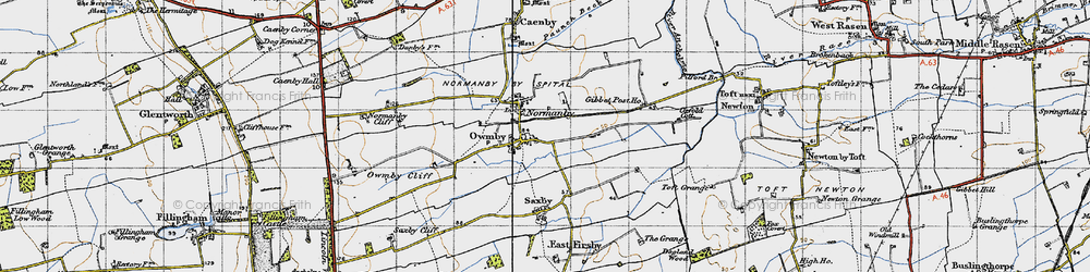 Old map of Owmby-by-Spital in 1947