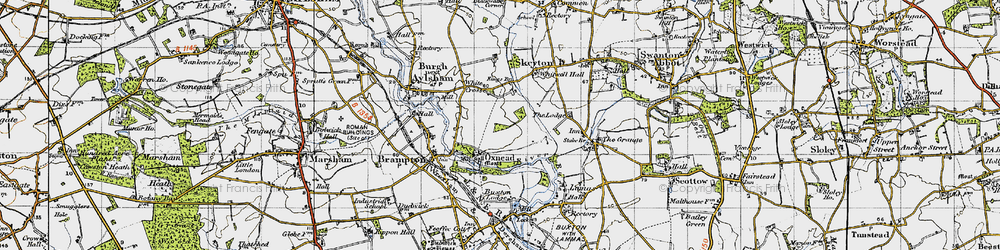 Old map of Oxnead in 1945