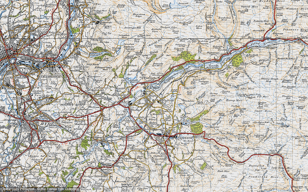 Old Map of Historic Map covering Bottoms Resr in 1947