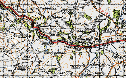 Old map of Bryniau Defaid in 1947