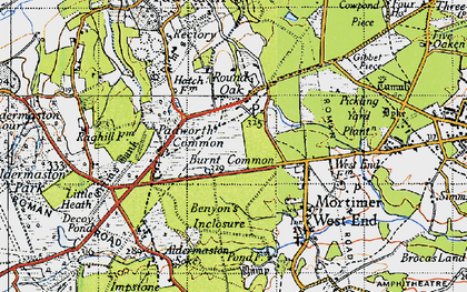 Old map of Padworth Common in 1945
