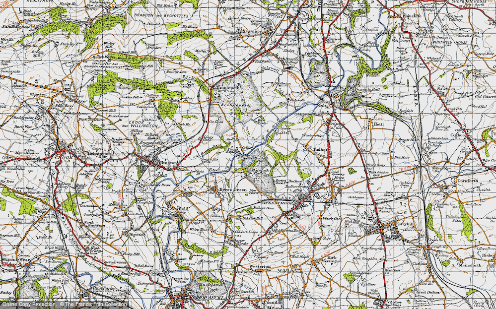 Old Map of Historic Map covering Whitworth Hall Country Park in 1947