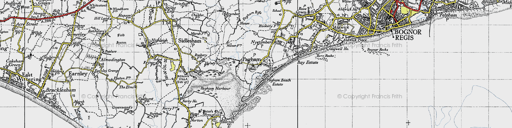 Old map of Pagham in 1945