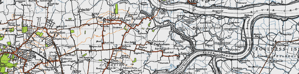 Old map of Paglesham Churchend in 1945