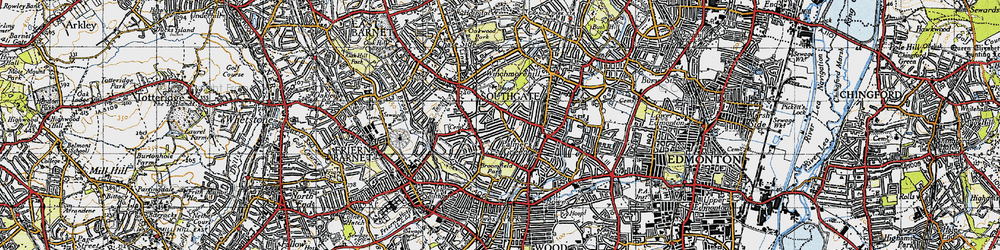 Old map of Palmers Green in 1945