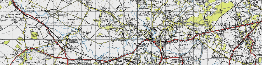 Old map of Pamphill in 1940