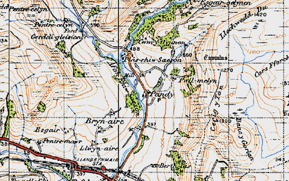 Old map of Afon Rhiw Saeson in 1947