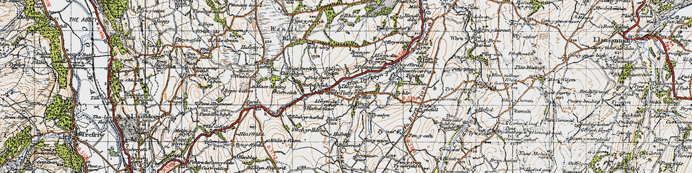 Old map of Afon Dyffryn-gall in 1947