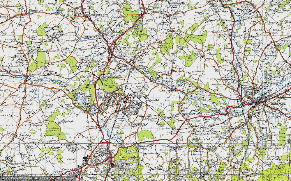 Old Map of Historic Map covering Panshanger Aerodrome in 1946