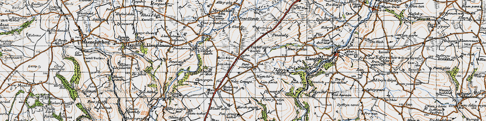 Old map of Pant-y-Caws in 1946