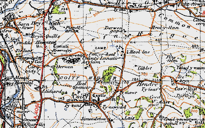 Old map of Pant-y-pyllau in 1947
