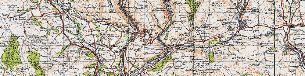 Old map of Bryn-y-Wrach in 1947