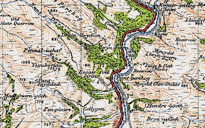 Old map of Pantperthog in 1947