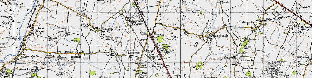 Old map of Papworth Everard in 1946