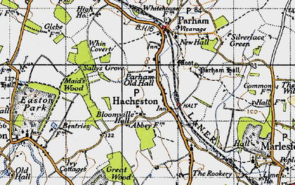 Old map of Parham Old Hall in 1946