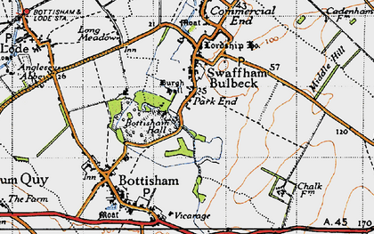 Old map of Bottisam Hall in 1946